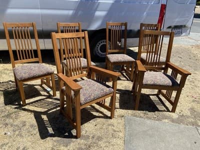 Late 20th Century Basset Furniture Mission Arts & Crafts Oak Dining Chairs Set6 - Thumbnail 2
