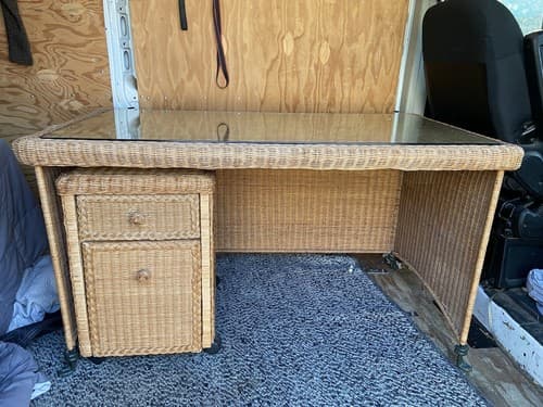 Vintage Mid Century Modern Boho Chic Rattan Desk And Cabinet - Image 1