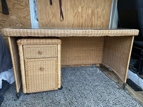 Vintage Mid Century Modern Boho Chic Rattan Desk And Cabinet - Thumbnail 7