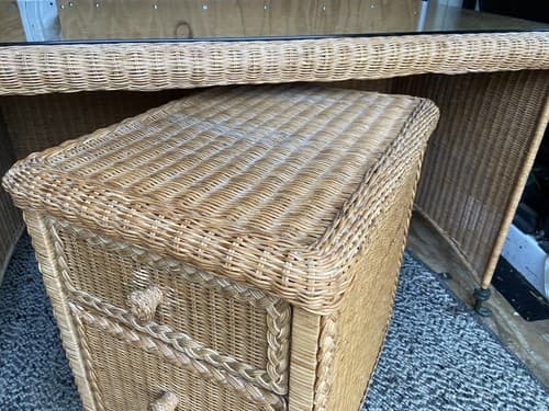 Vintage Mid Century Modern Boho Chic Rattan Desk And Cabinet - Thumbnail 9