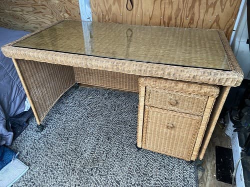 Vintage Mid Century Modern Boho Chic Rattan Desk And Cabinet - Thumbnail 11