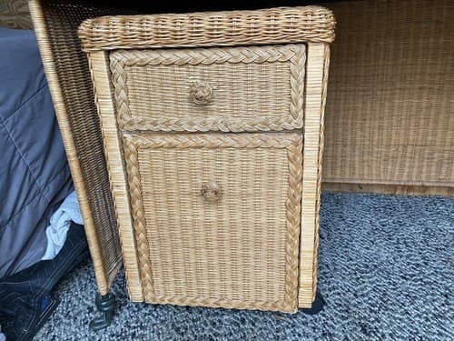 Vintage Mid Century Modern Boho Chic Rattan Desk And Cabinet - Thumbnail 5