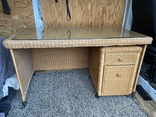 Vintage Mid Century Modern Boho Chic Rattan Desk And Cabinet - Thumbnail 12