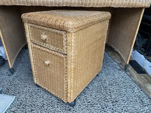 Vintage Mid Century Modern Boho Chic Rattan Desk And Cabinet - Thumbnail 14