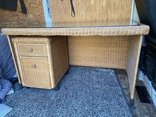 Vintage Mid Century Modern Boho Chic Rattan Desk And Cabinet - Thumbnail 18