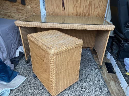 Vintage Mid Century Modern Boho Chic Rattan Desk And Cabinet - Thumbnail 13