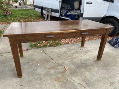 Antique Vintage Oak Library Teachers Arts & Crafts Desk Table - Image 1