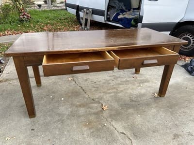 Antique Vintage Oak Library Teachers Arts & Crafts Desk Table - Thumbnail 3