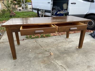 Antique Vintage Oak Library Teachers Arts & Crafts Desk Table - Thumbnail 2