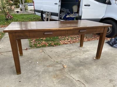 Antique Vintage Oak Library Teachers Arts & Crafts Desk Table - Thumbnail 4