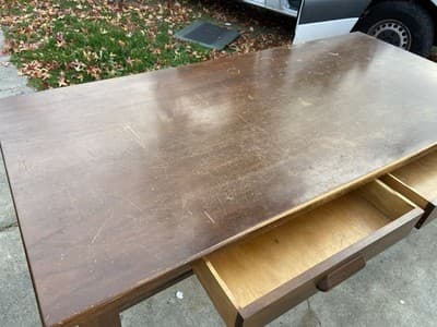 Antique Vintage Oak Library Teachers Arts & Crafts Desk Table - Thumbnail 7