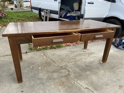 Antique Vintage Oak Library Teachers Arts & Crafts Desk Table - Thumbnail 9