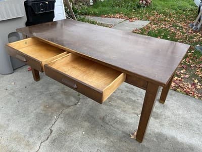 Antique Vintage Oak Library Teachers Arts & Crafts Desk Table - Thumbnail 12