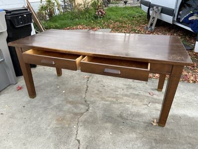Antique Vintage Oak Library Teachers Arts & Crafts Desk Table - Thumbnail 11