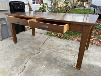 Antique Vintage Oak Library Teachers Arts & Crafts Desk Table - Thumbnail 10