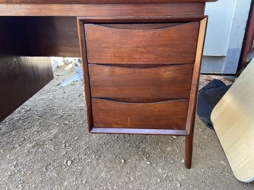 Vintage Mid Century Modern Danish Teak Import Writing Desk Needs Repairs - Thumbnail 5