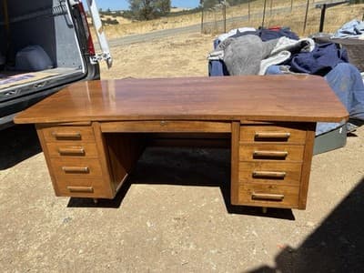 Alma Co Vintage Mid Century Modern Fan Walnut  Tanker Desk - Image 1