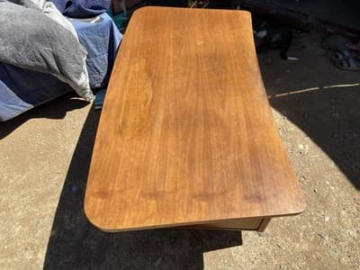 Alma Co Vintage Mid Century Modern Fan Walnut  Tanker Desk - Thumbnail 2