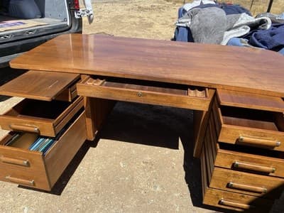 Alma Co Vintage Mid Century Modern Fan Walnut  Tanker Desk - Thumbnail 6