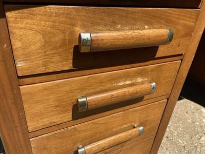 Alma Co Vintage Mid Century Modern Fan Walnut  Tanker Desk - Thumbnail 8