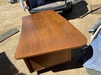 Alma Co Vintage Mid Century Modern Fan Walnut  Tanker Desk - Thumbnail 5