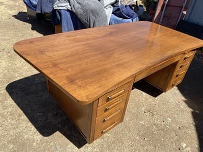Alma Co Vintage Mid Century Modern Fan Walnut  Tanker Desk - Thumbnail 9