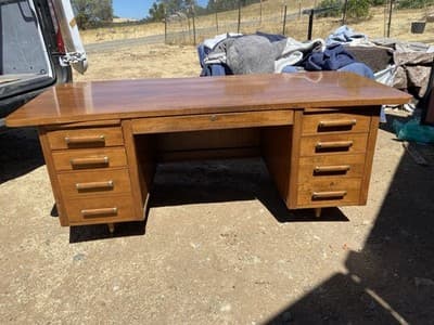 Alma Co Vintage Mid Century Modern Fan Walnut  Tanker Desk - Thumbnail 15