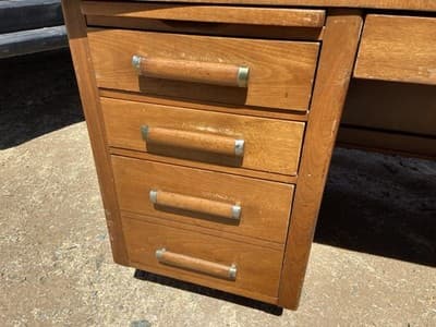 Alma Co Vintage Mid Century Modern Fan Walnut  Tanker Desk - Thumbnail 17