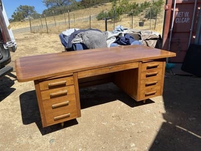 Alma Co Vintage Mid Century Modern Fan Walnut  Tanker Desk - Thumbnail 14