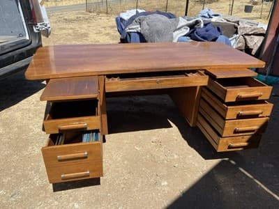 Alma Co Vintage Mid Century Modern Fan Walnut  Tanker Desk - Thumbnail 10