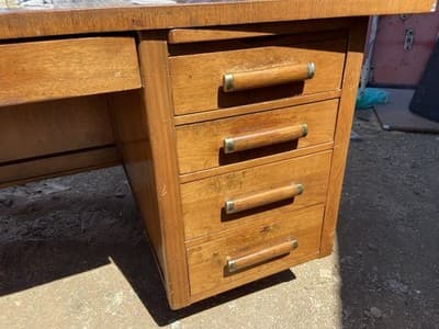 Alma Co Vintage Mid Century Modern Fan Walnut  Tanker Desk - Thumbnail 18