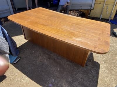 Alma Co Vintage Mid Century Modern Fan Walnut  Tanker Desk - Thumbnail 11