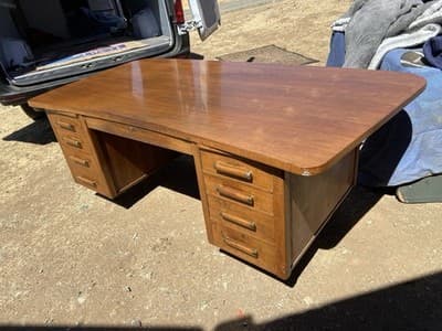 Alma Co Vintage Mid Century Modern Fan Walnut  Tanker Desk - Thumbnail 22