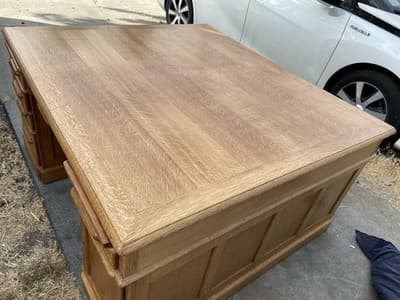 Antique Oak Partners Desk With Glass Top - Thumbnail 3