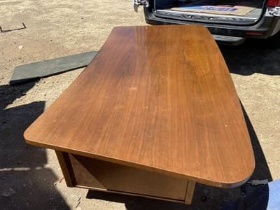 Alma Co Vintage Mid Century Modern Fan Walnut  Tanker Desk - Thumbnail 12