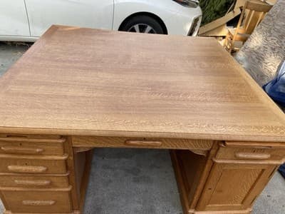Antique Oak Partners Desk With Glass Top - Thumbnail 4