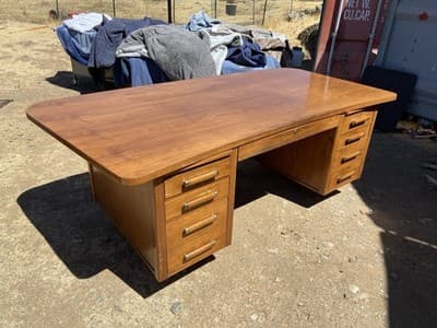 Alma Co Vintage Mid Century Modern Fan Walnut  Tanker Desk - Thumbnail 20