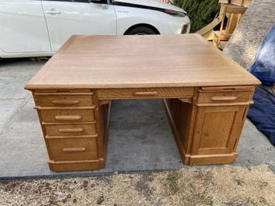 Antique Oak Partners Desk With Glass Top - Thumbnail 5