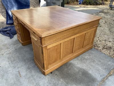 Antique Oak Partners Desk With Glass Top - Thumbnail 8