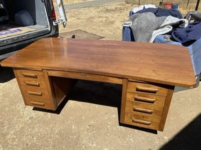 Alma Co Vintage Mid Century Modern Fan Walnut  Tanker Desk - Thumbnail 4