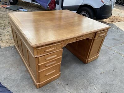 Antique Oak Partners Desk With Glass Top - Thumbnail 6