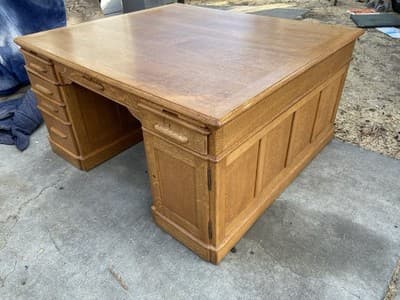 Antique Oak Partners Desk With Glass Top - Thumbnail 11