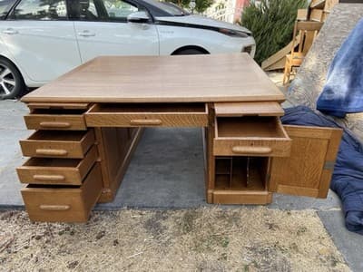 Antique Oak Partners Desk With Glass Top - Thumbnail 10
