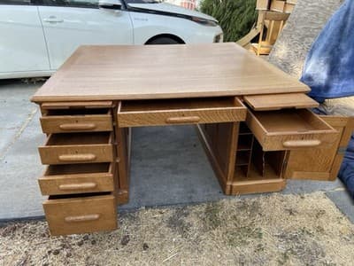 Antique Oak Partners Desk With Glass Top - Thumbnail 17