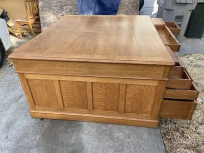 Antique Oak Partners Desk With Glass Top - Thumbnail 12