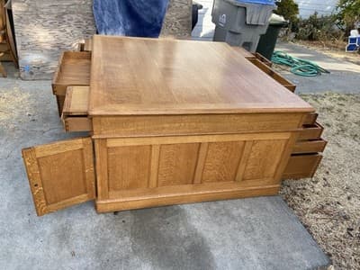 Antique Oak Partners Desk With Glass Top - Thumbnail 14