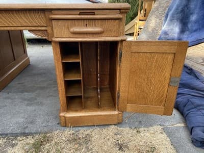 Antique Oak Partners Desk With Glass Top - Thumbnail 19
