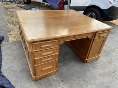 Antique Oak Partners Desk With Glass Top - Thumbnail 21