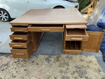 Antique Oak Partners Desk With Glass Top - Thumbnail 22