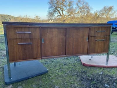 Vintage Wood Mid Century MCM Executive Sideboard Credenza Office Furniture - Image 1